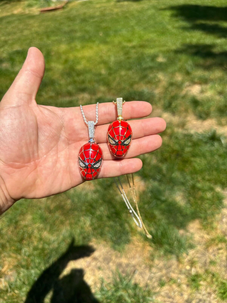 HarlemBling MOISSANITE Spider-Man Mask Real 925 Silver/Gold Plated Iced Pendant Out Necklace