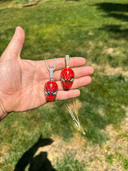 HarlemBling MOISSANITE Spider-Man Mask Real 925 Silver/Gold Plated Iced Pendant Out Necklace