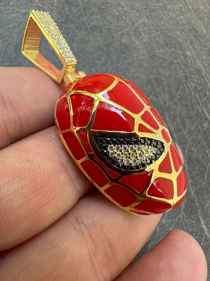 HarlemBling MOISSANITE Spider-Man Mask Real 925 Silver/Gold Plated Iced Pendant Out Necklace