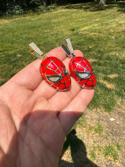 HarlemBling MOISSANITE Spider-Man Mask Real 925 Silver/Gold Plated Iced Pendant Out Necklace