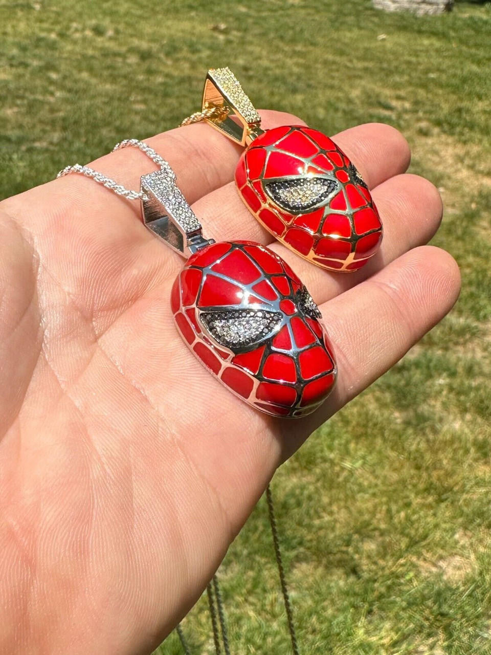 HarlemBling MOISSANITE Spider-Man Mask Real 925 Silver/Gold Plated Iced Pendant Out Necklace