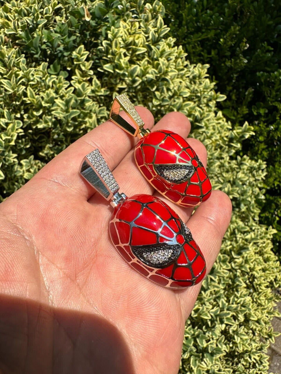 HarlemBling MOISSANITE Spider-Man Mask Real 925 Silver/Gold Plated Iced Pendant Out Necklace