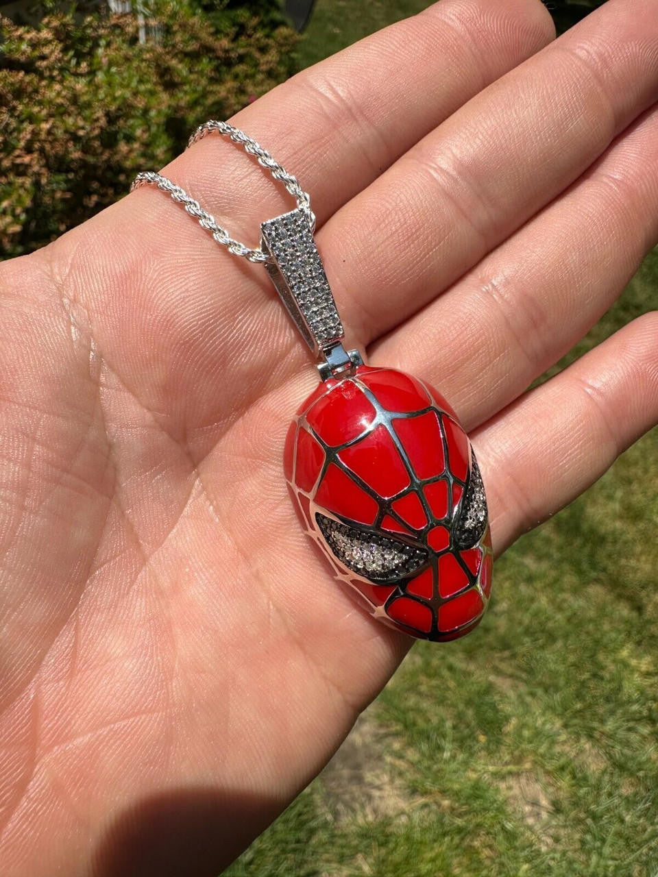 HarlemBling MOISSANITE Spider-Man Mask Real 925 Silver/Gold Plated Iced Pendant Out Necklace