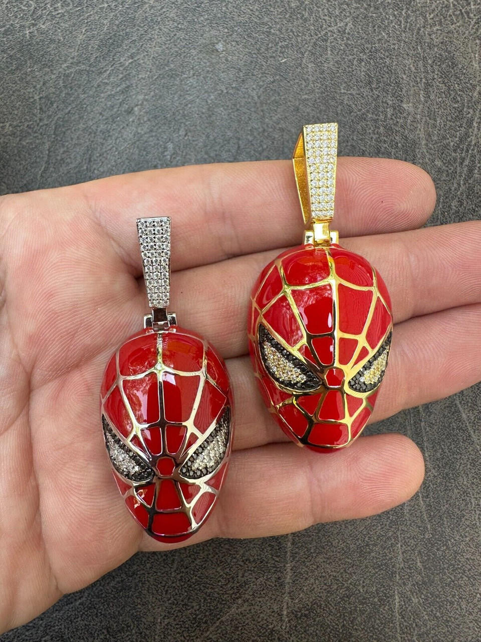 HarlemBling MOISSANITE Spider-Man Mask Real 925 Silver/Gold Plated Iced Pendant Out Necklace