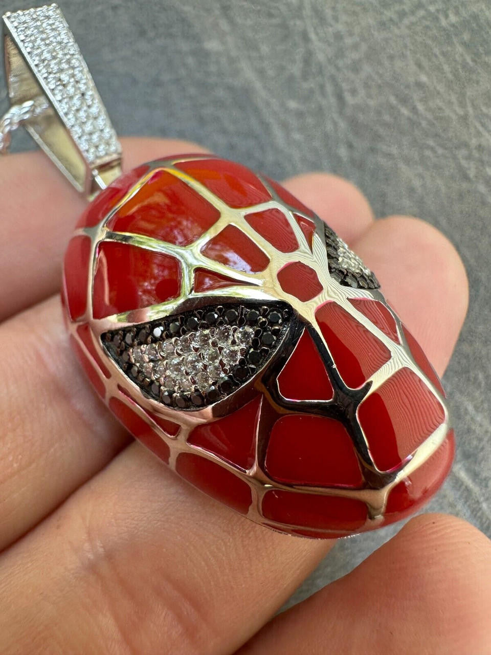 HarlemBling MOISSANITE Spider-Man Mask Real 925 Silver/Gold Plated Iced Pendant Out Necklace