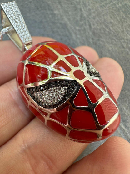 HarlemBling MOISSANITE Spider-Man Mask Real 925 Silver/Gold Plated Iced Pendant Out Necklace