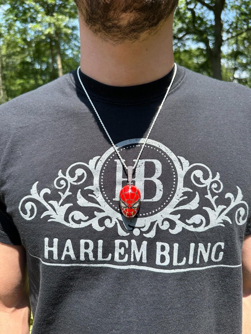 HarlemBling MOISSANITE Spider-Man Mask Real 925 Silver/Gold Plated Iced Pendant Out Necklace