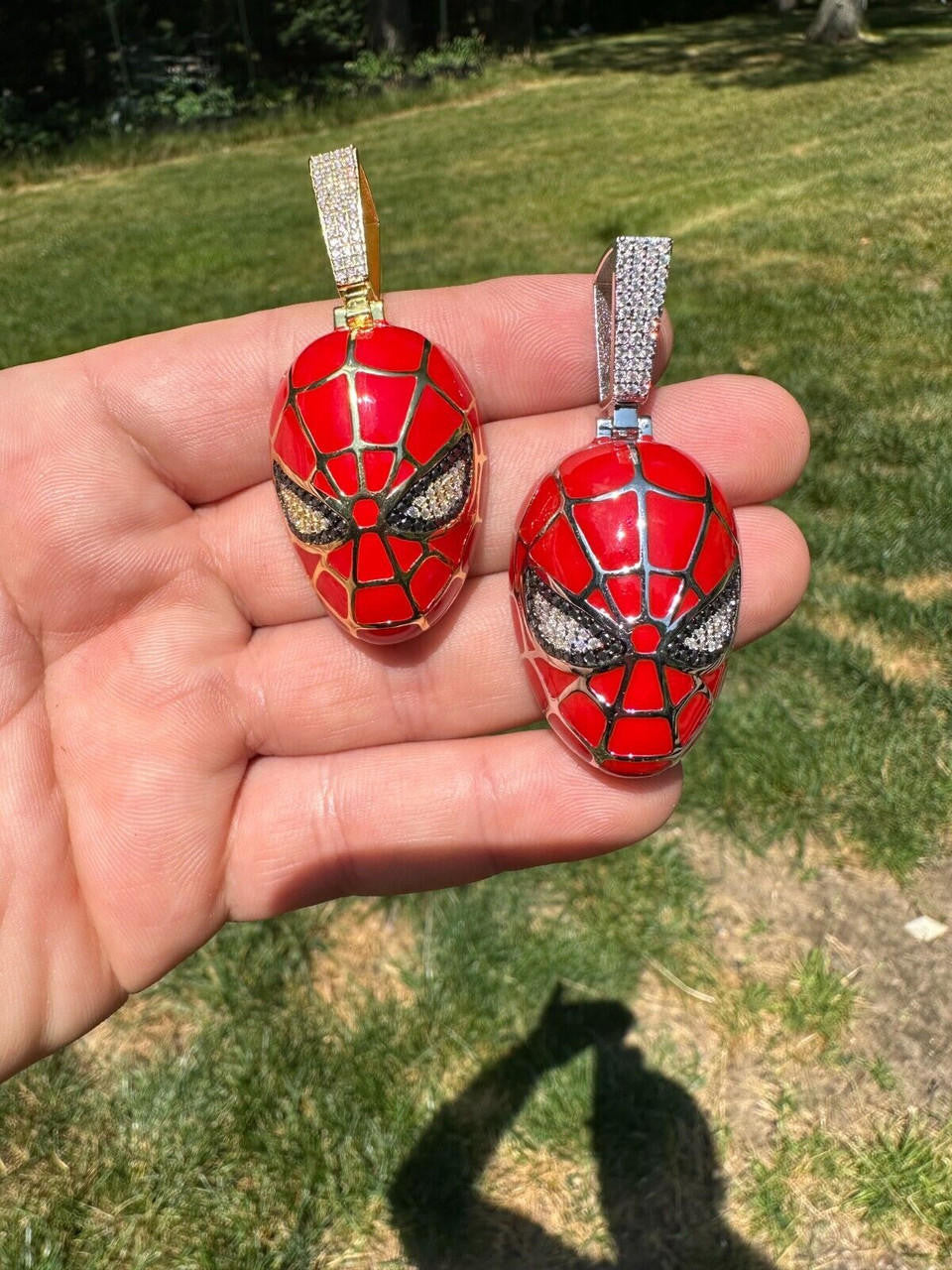 HarlemBling MOISSANITE Spider-Man Mask Real 925 Silver/Gold Plated Iced Pendant Out Necklace