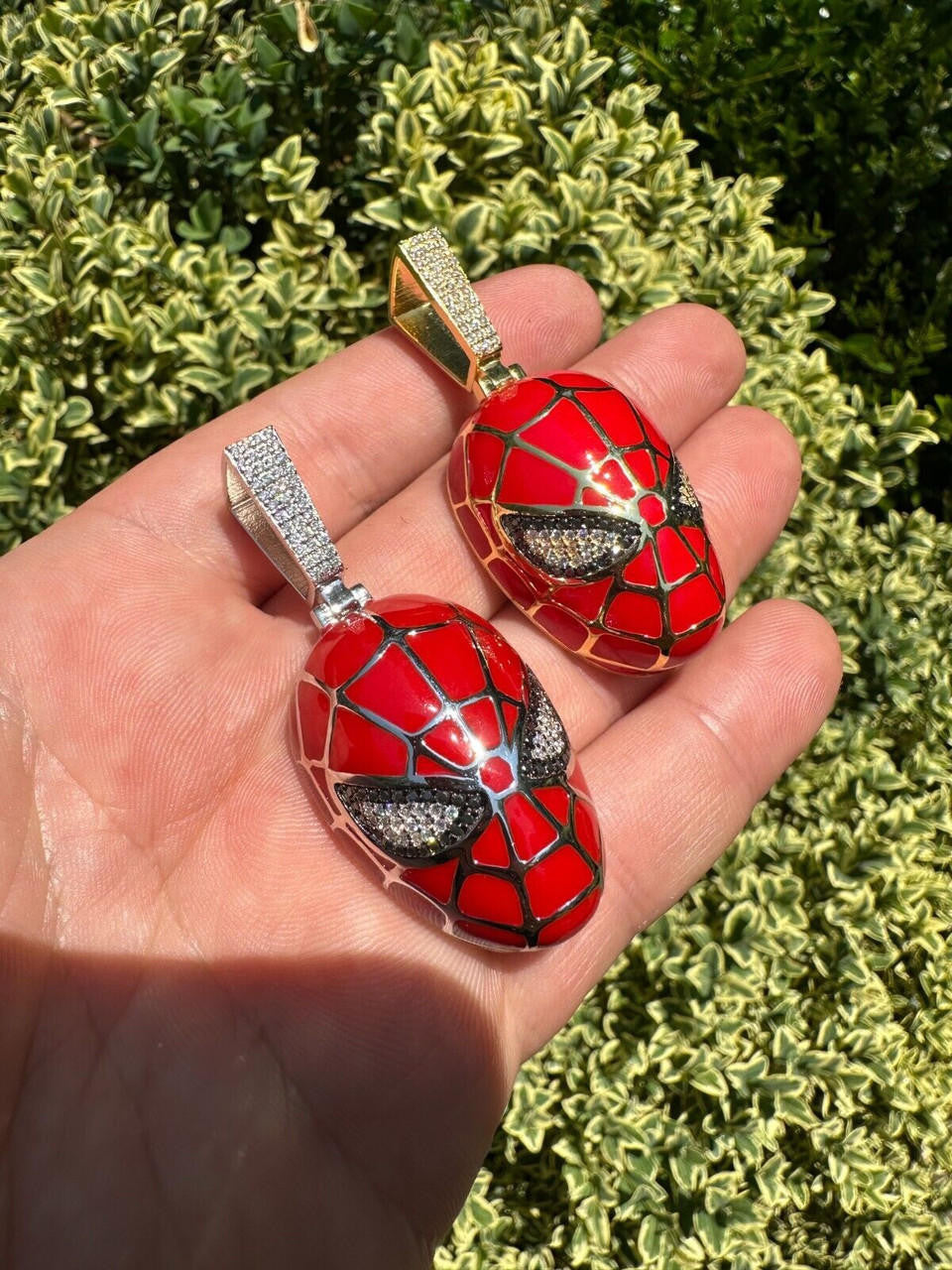 HarlemBling MOISSANITE Spider-Man Mask Real 925 Silver/Gold Plated Iced Pendant Out Necklace