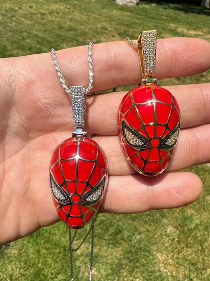 HarlemBling MOISSANITE Spider-Man Mask Real 925 Silver/Gold Plated Iced Pendant Out Necklace