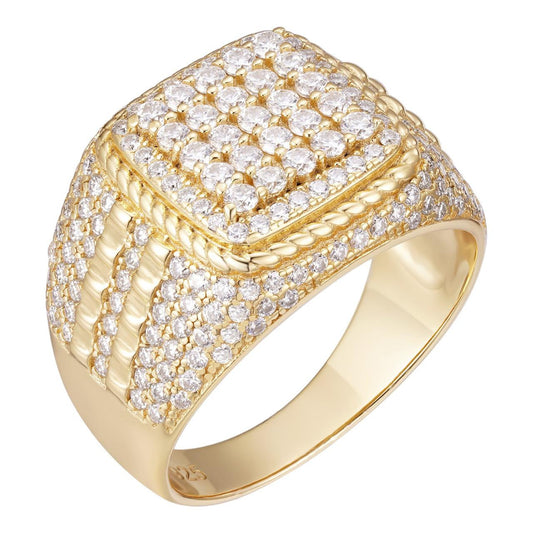 HarlemBling MOISSANITE Sqaure Iced Out Chicago Ring - 14k Gold Vermeil 925 Silver