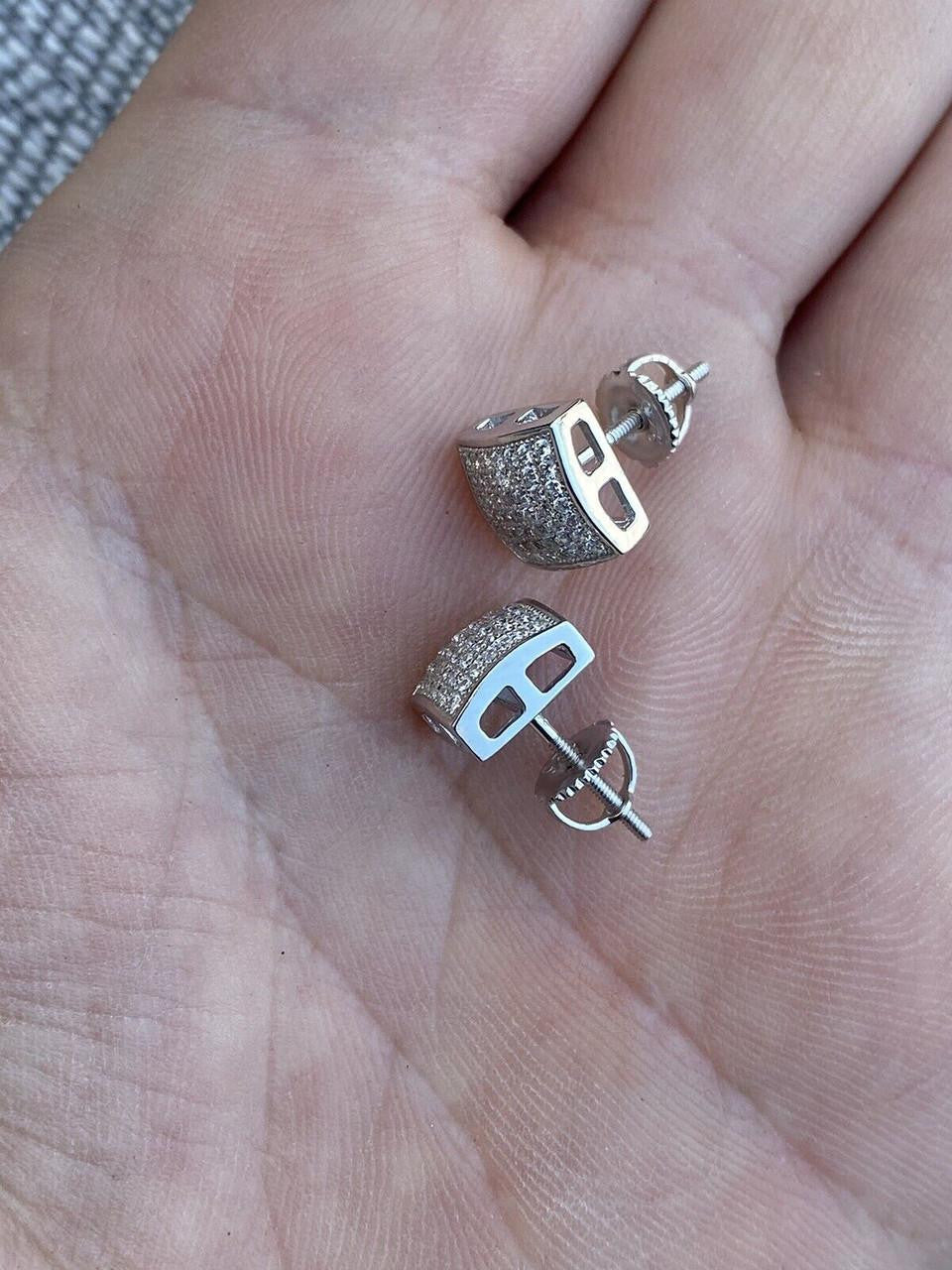 HarlemBling MOISSANITE Square Dome Hip Hop Earrings - 925 Silver - 9mm