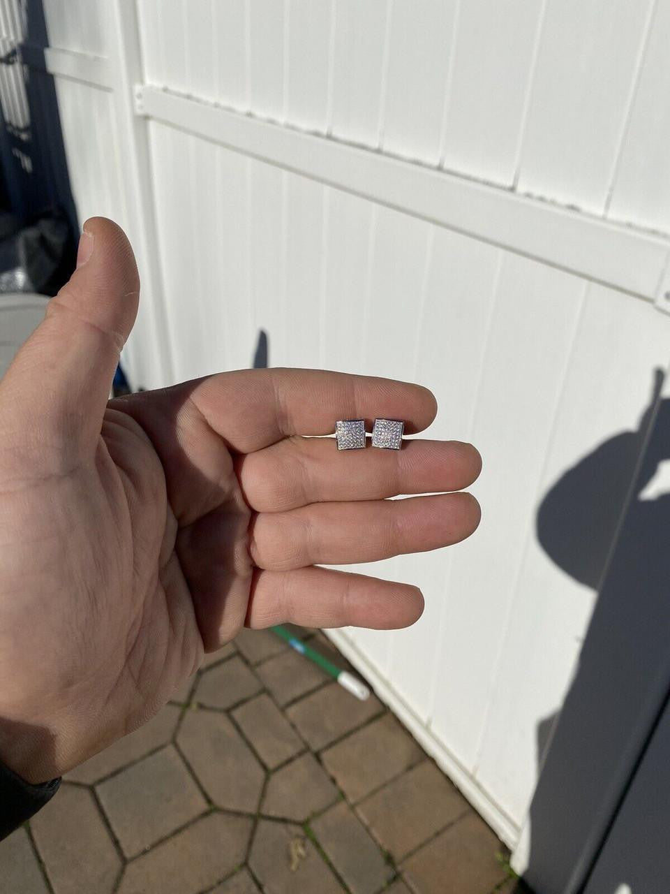 HarlemBling MOISSANITE Square Dome Hip Hop Earrings - 925 Silver - 9mm