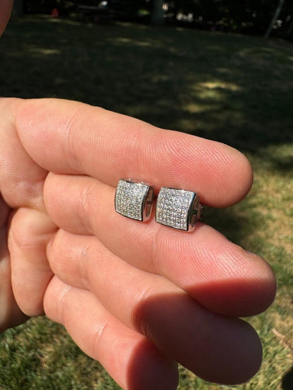 HarlemBling MOISSANITE Square Dome Hip Hop Earrings - 925 Silver - 9mm