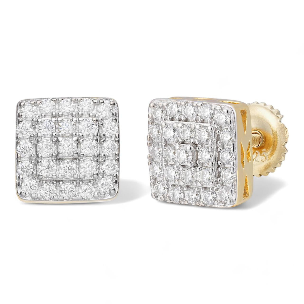 HarlemBling MOISSANITE Square Everyday Bling Earrings - 14k Gold Vermeil 925 Silver - 8.5mm