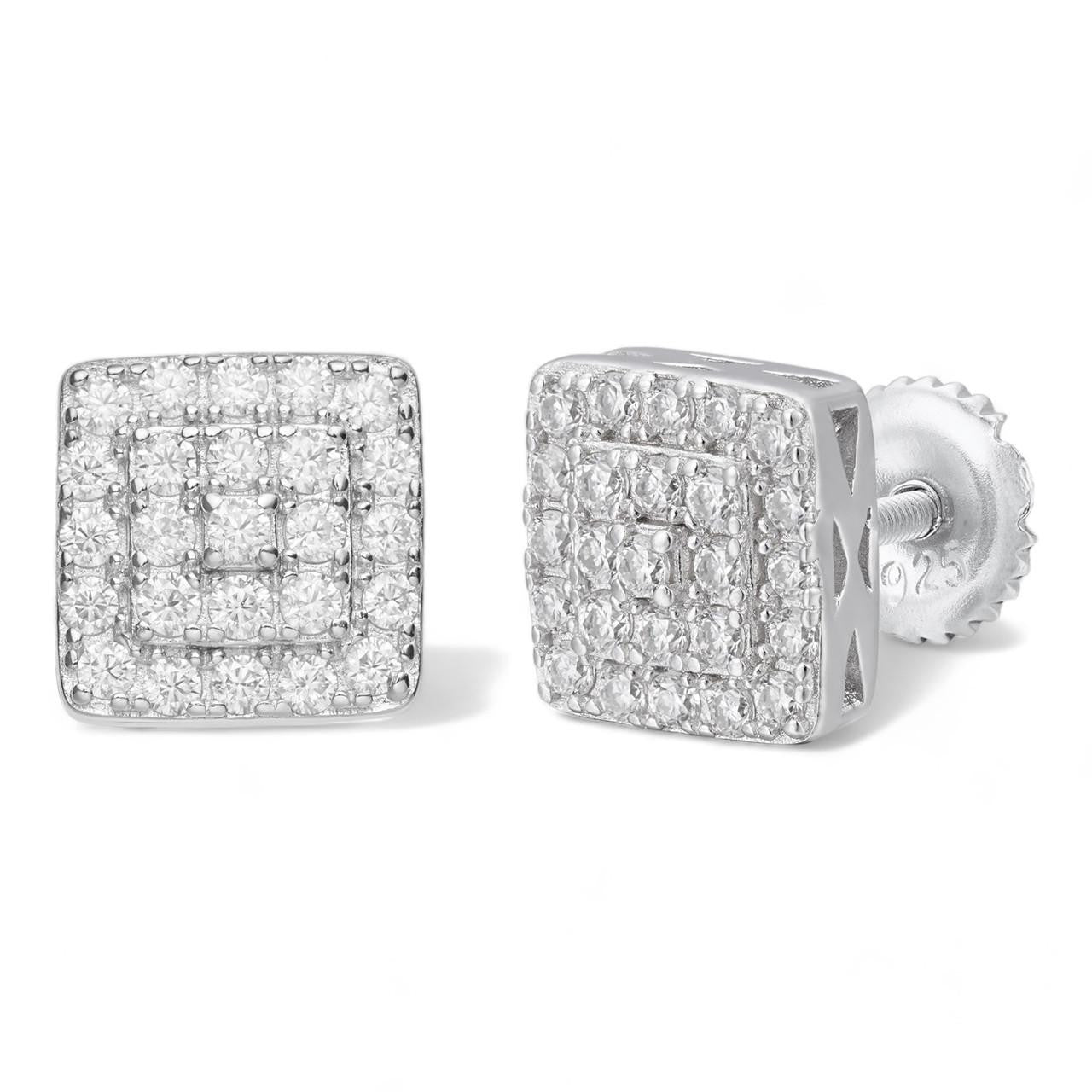 HarlemBling MOISSANITE Square Everyday Bling Earrings - 925 Silver - 8.5mm
