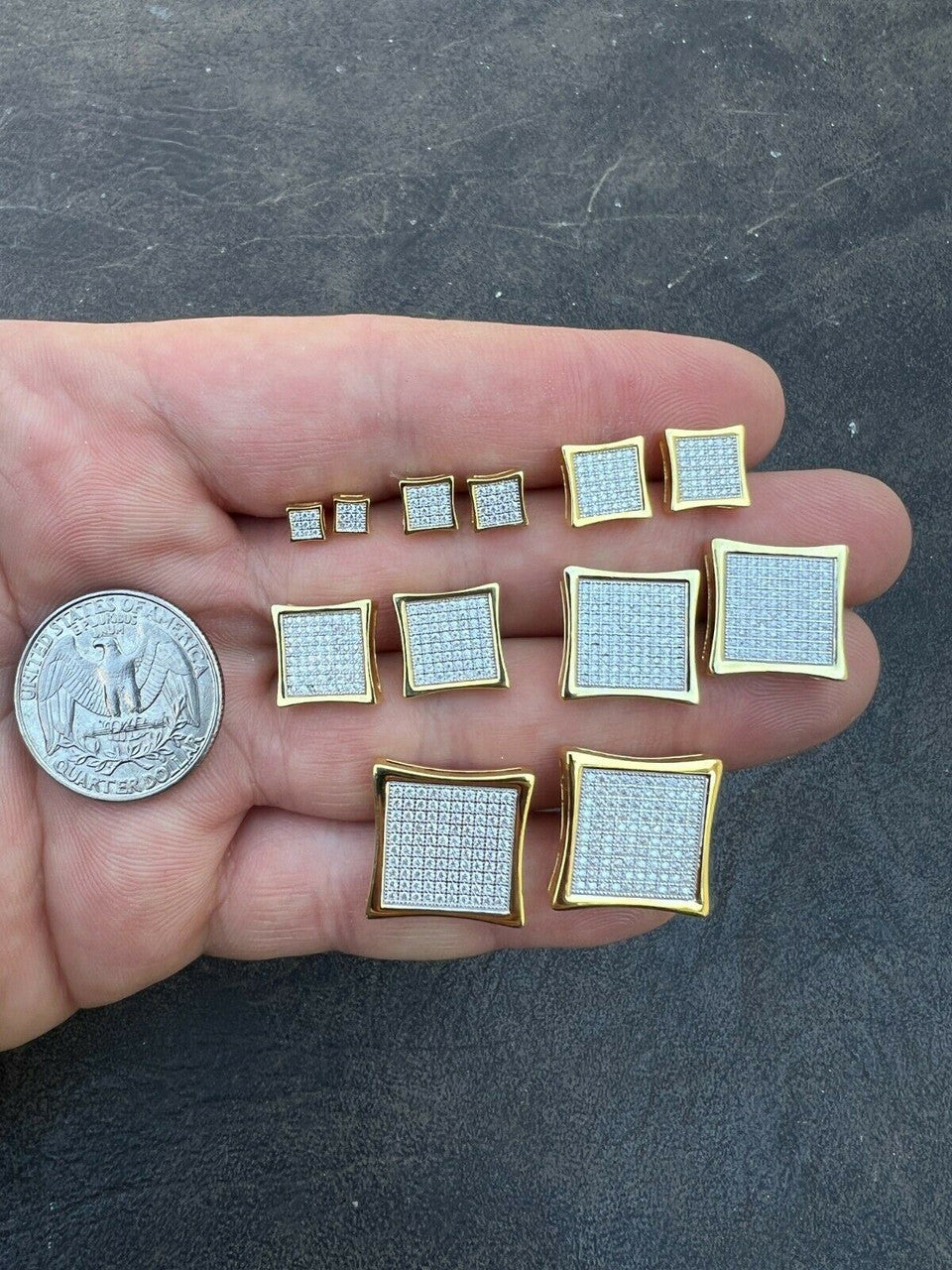 HarlemBling Moissanite Square Kite Earrings Passes Diamond Tester 4mm-18mm 14k Gold Vermeil