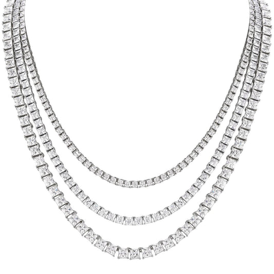HarlemBling MOISSANITE Square Princess Cut Tennis Chain Necklace Iced Out - 925 Silver - 3mm-5mm - 14-28"