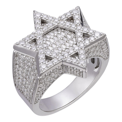 HarlemBling MOISSANITE Star Of David Baguette Iced Out Ring - 925 Silver