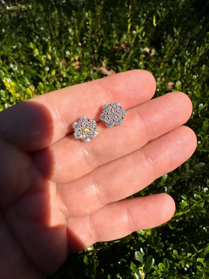 HarlemBling Moissanite Studs Cluster Flower Set Earrings Real 14k Rose Gold Over 925 Silver