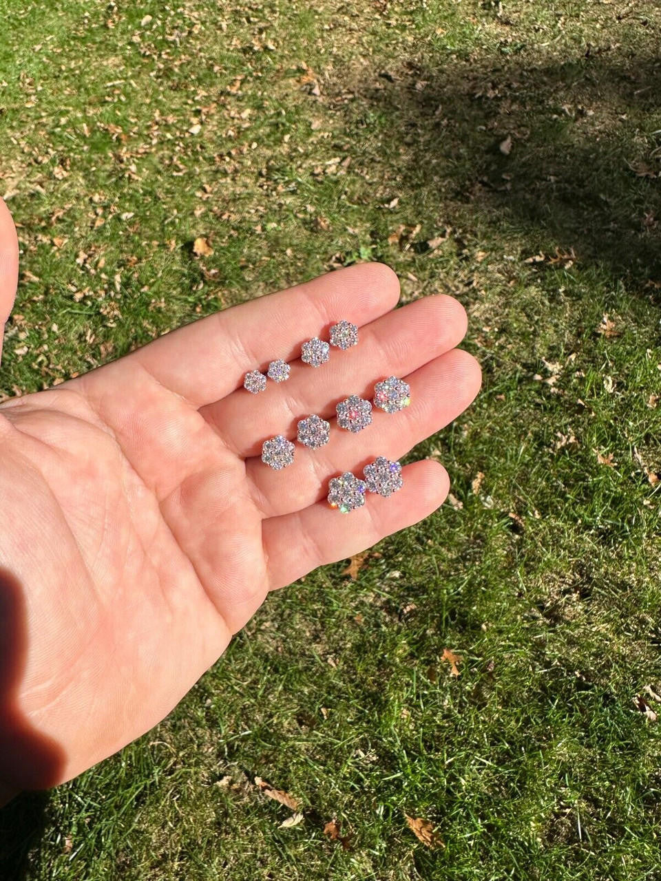 HarlemBling Moissanite Studs Cluster Flower Set Earrings Real 14k Rose Gold Over 925 Silver