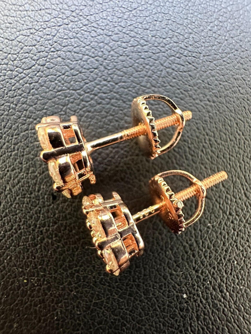 HarlemBling Moissanite Studs Cluster Flower Set Earrings Real 14k Rose Gold Over 925 Silver