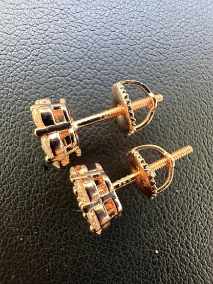 HarlemBling Moissanite Studs Cluster Flower Set Earrings Real 14k Rose Gold Over 925 Silver