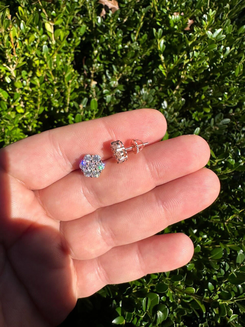 HarlemBling Moissanite Studs Cluster Flower Set Earrings Real 14k Rose Gold Over 925 Silver