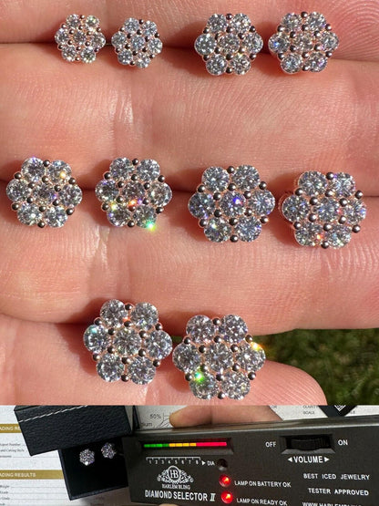 HarlemBling Moissanite Studs Cluster Flower Set Earrings Real 14k Rose Gold Over 925 Silver