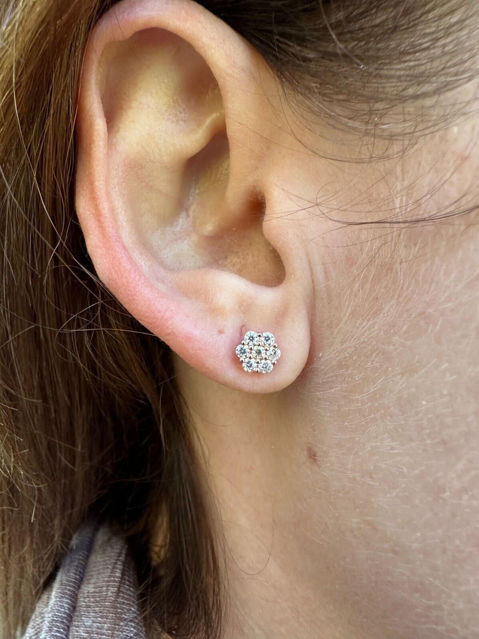 HarlemBling Moissanite Studs Cluster Flower Set Earrings Real 14k Rose Gold Over 925 Silver