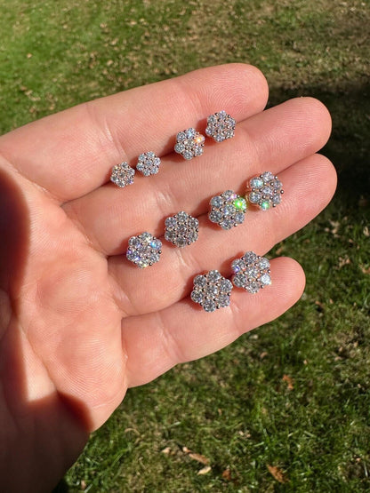 HarlemBling Moissanite Studs Cluster Flower Set Earrings Real 14k Rose Gold Over 925 Silver