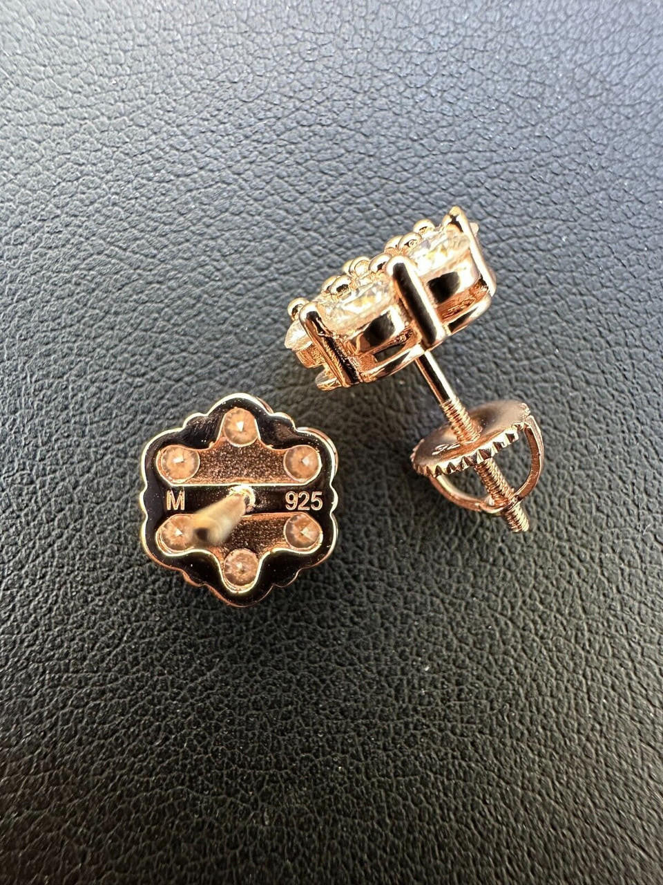 HarlemBling Moissanite Studs Cluster Flower Set Earrings Real 14k Rose Gold Over 925 Silver