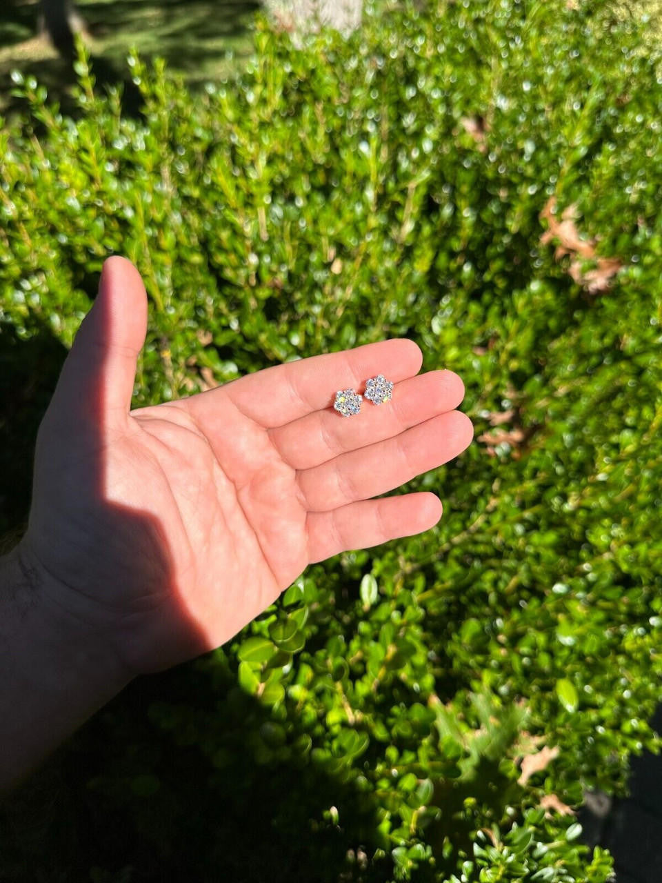 HarlemBling Moissanite Studs Cluster Flower Set Earrings Real 14k Rose Gold Over 925 Silver