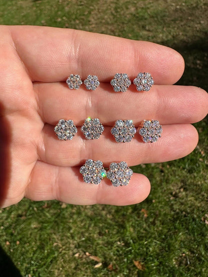 HarlemBling Moissanite Studs Cluster Flower Set Earrings Real 14k Rose Gold Over 925 Silver