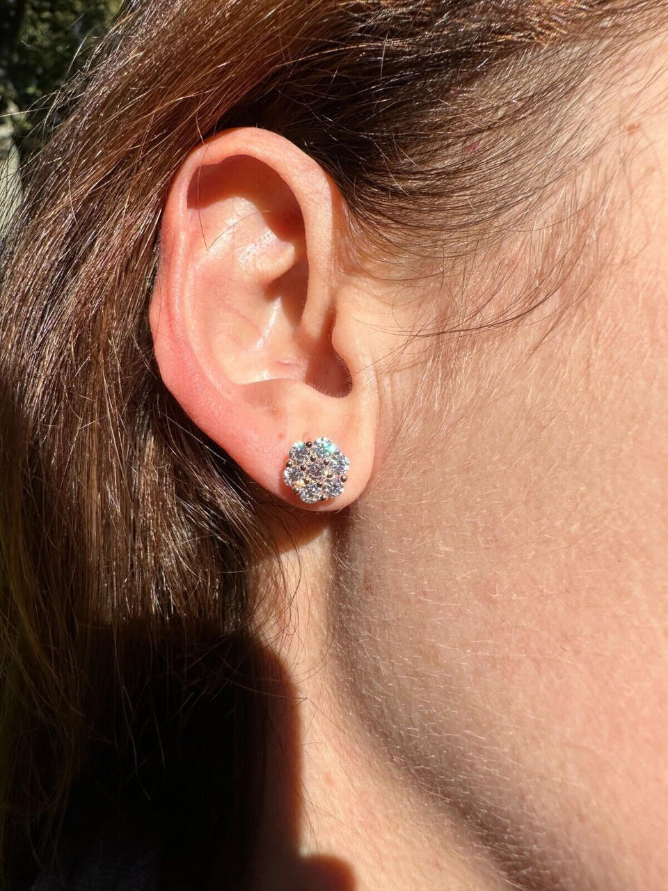 HarlemBling Moissanite Studs Cluster Flower Set Earrings Real 14k Rose Gold Over 925 Silver