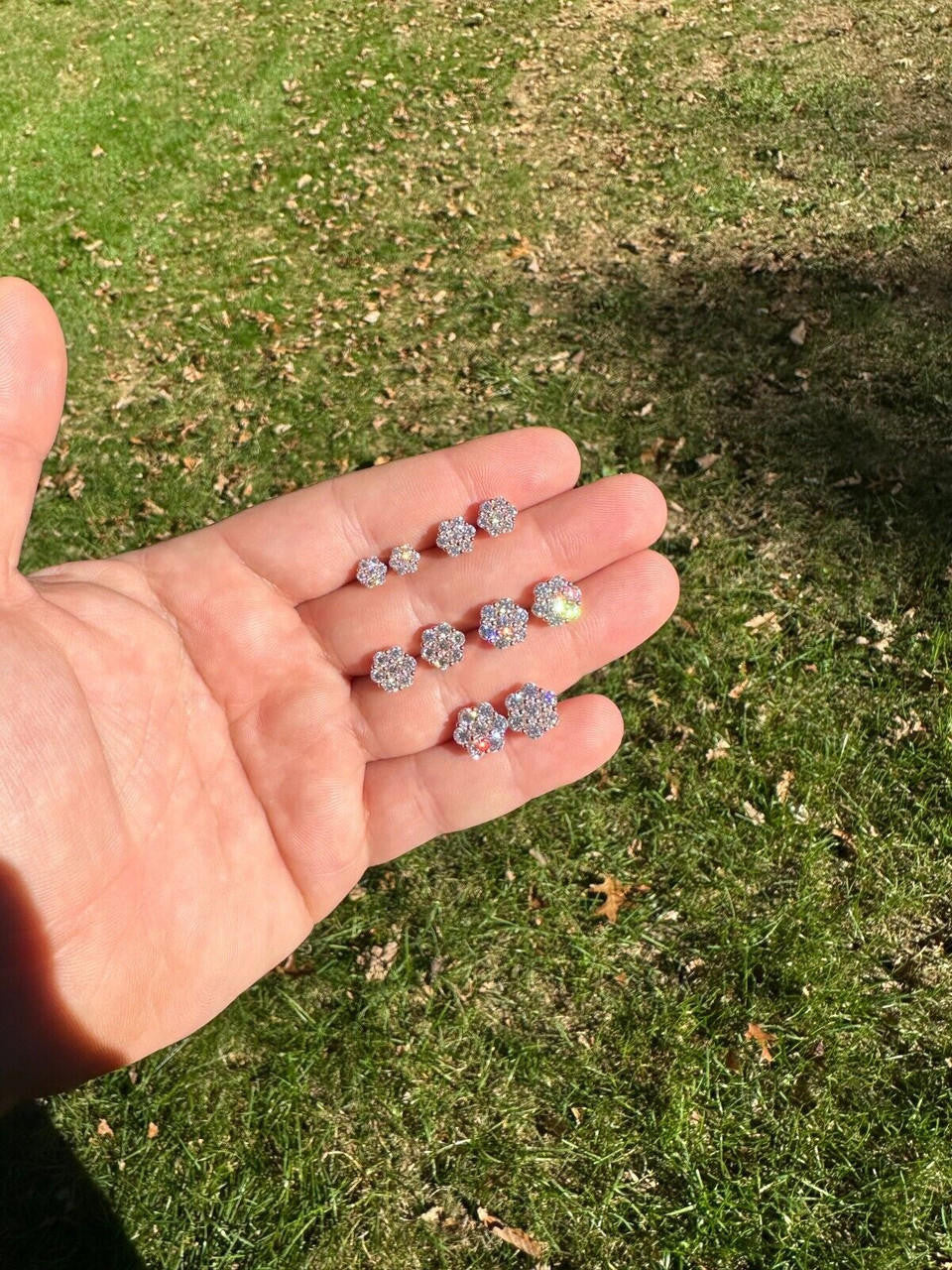 HarlemBling Moissanite Studs Cluster Flower Set Earrings Real 14k Rose Gold Over 925 Silver