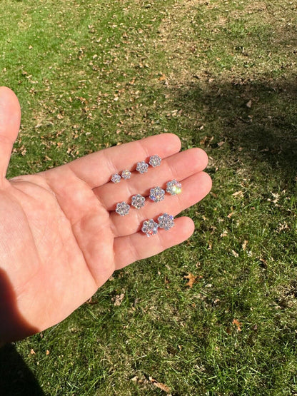 HarlemBling Moissanite Studs Cluster Flower Set Earrings Real 14k Rose Gold Over 925 Silver