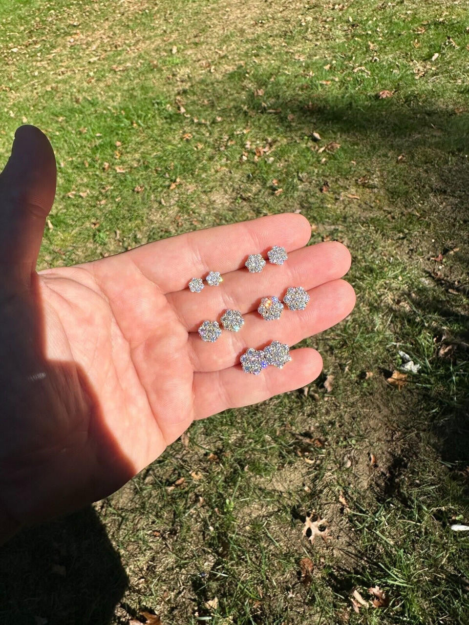 HarlemBling Moissanite Studs Iced Cluster Flower Set Earrings Real 14k Gold Over 925 Silver