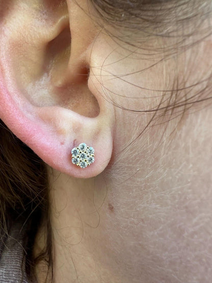HarlemBling Moissanite Studs Iced Cluster Flower Set Earrings Real 14k Gold Over 925 Silver