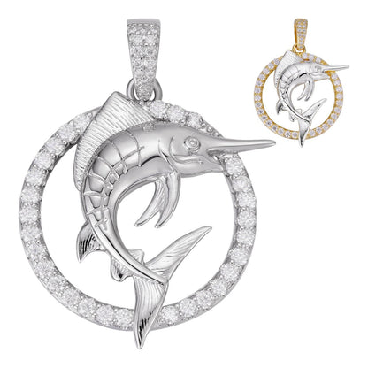 HarlemBling MOISSANITE Swordfish Marlin Iced Out Pendant - 14k Gold Vermeil Or 925 Silver - Small 1.25"
