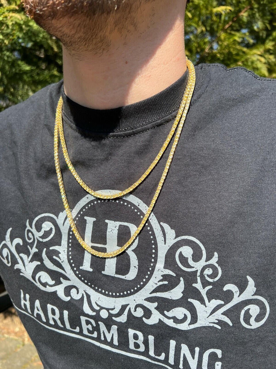 HarlemBling MOISSANITE Tennis Chain 14k Gold Over 925 Silver Yellow Canary Necklace 3mm