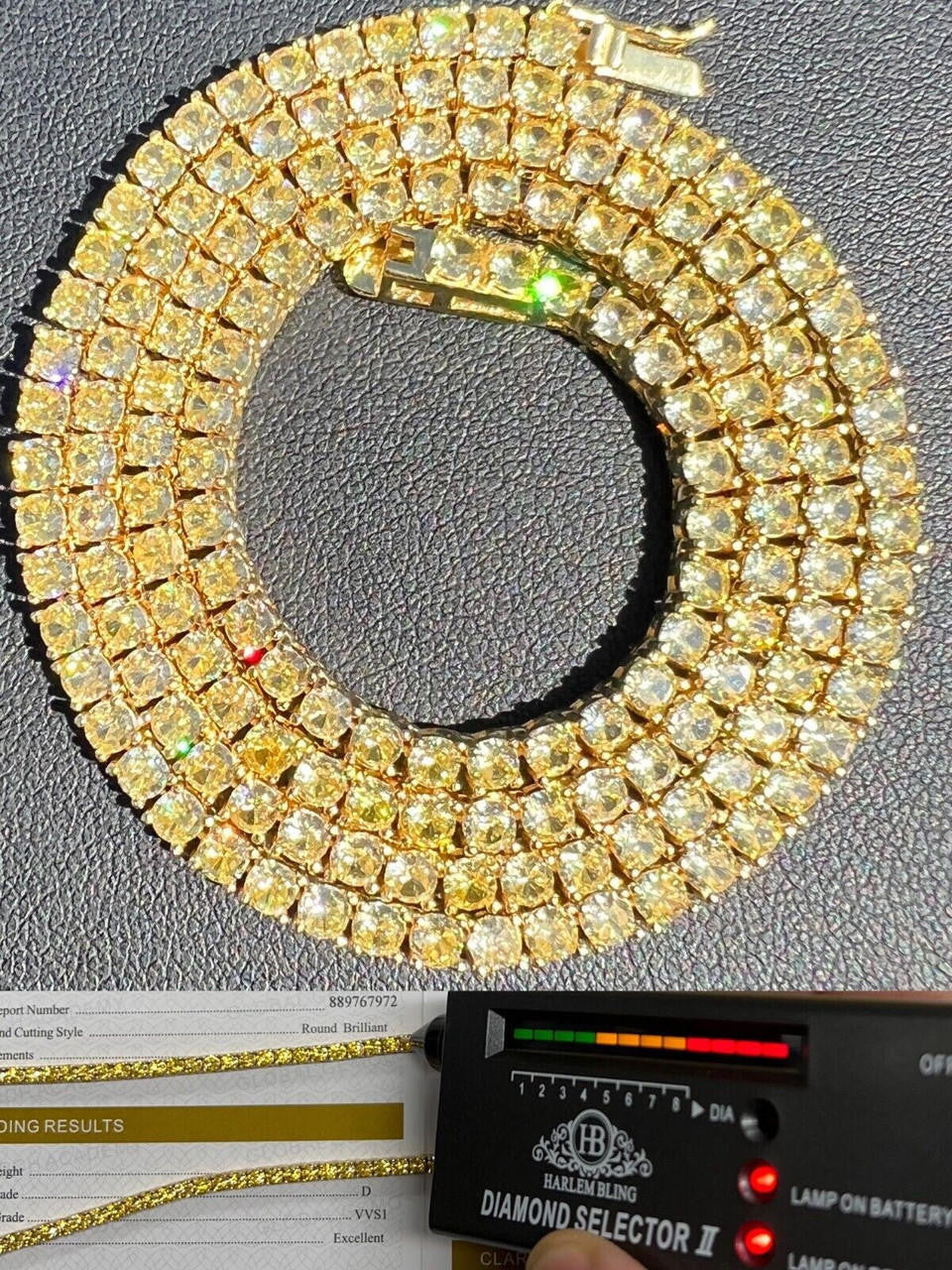 HarlemBling MOISSANITE Tennis Chain 14k Gold Over 925 Silver Yellow Canary Necklace 3mm