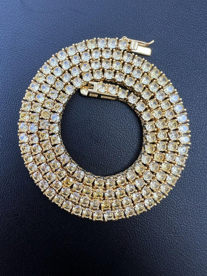 HarlemBling MOISSANITE Tennis Chain 14k Gold Over 925 Silver Yellow Canary Necklace 3mm