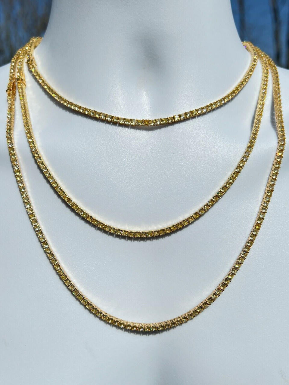 HarlemBling MOISSANITE Tennis Chain 14k Gold Over 925 Silver Yellow Canary Necklace 3mm