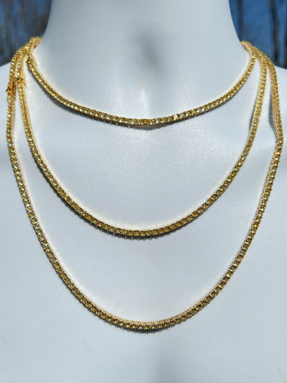 HarlemBling MOISSANITE Tennis Chain 14k Gold Over 925 Silver Yellow Canary Necklace 3mm