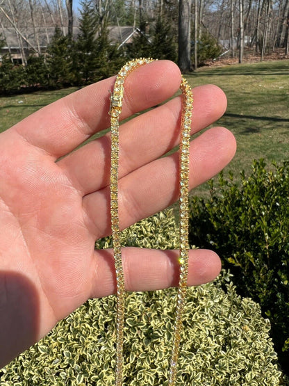 HarlemBling MOISSANITE Tennis Chain 14k Gold Over 925 Silver Yellow Canary Necklace 3mm