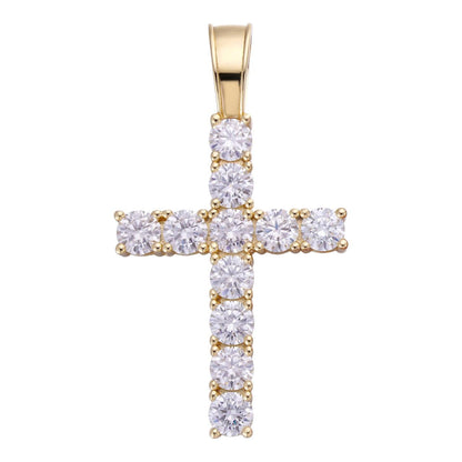 HarlemBling MOISSANITE Tennis Cross - 14k Gold Vermeil 925 Silver - 5 Sizes 0.75"-2.25"
