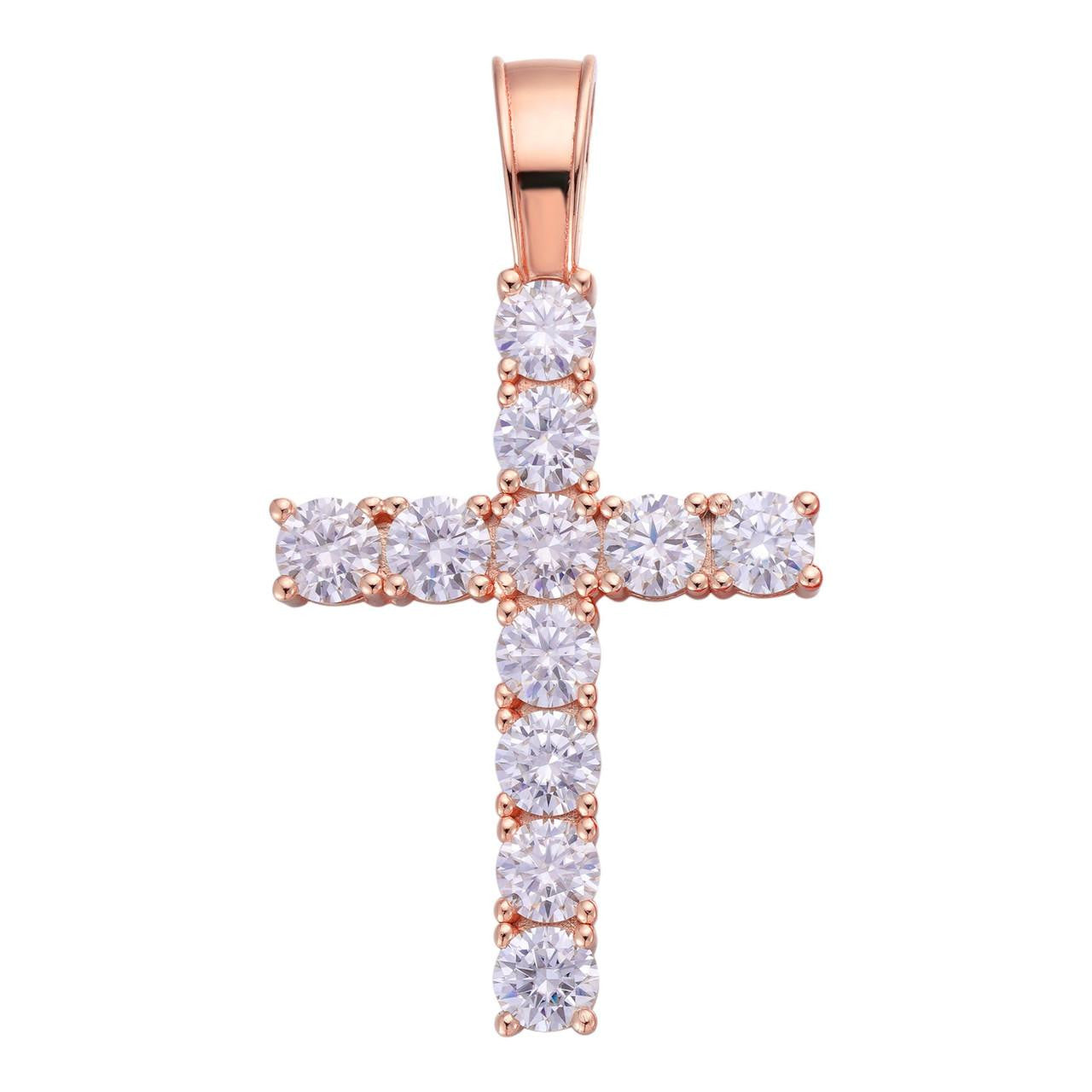 HarlemBling MOISSANITE Tennis Cross - 14k Rose Vermeil 925 Silver  - 5 Sizes 0.75"-2.25"