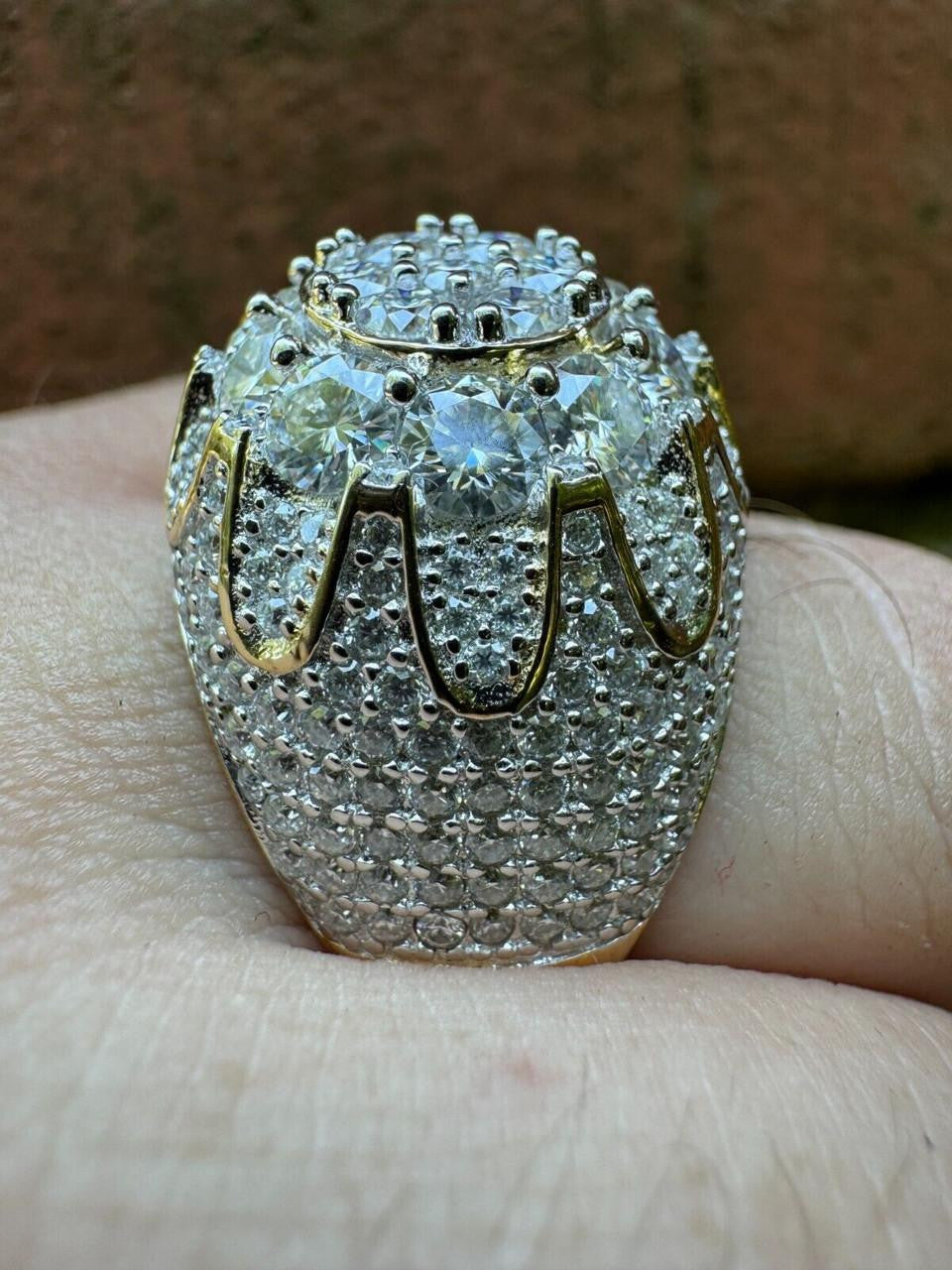 HarlemBling MOISSANITE The Dapper Don Large Stone Iced Out Ring - 14k Gold Vermeil 925 Silver
