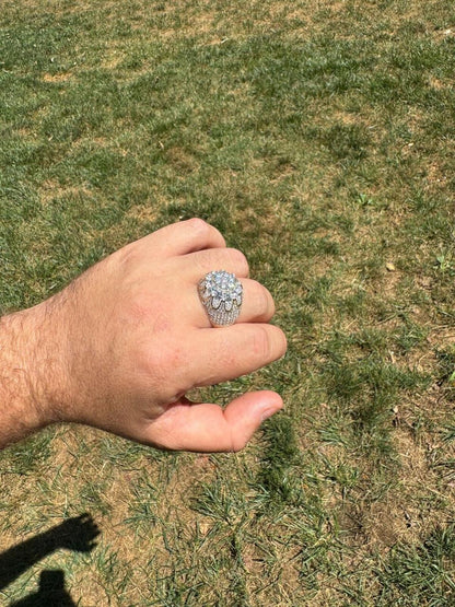 HarlemBling MOISSANITE The Dapper Don Large Stone Iced Out Ring - 14k Gold Vermeil 925 Silver